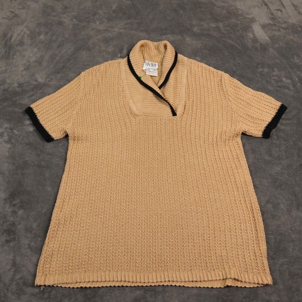 VTG Escada Sport Shirt Womens Large Brown Linen Cable Sweater Loose Knit Yacht‎